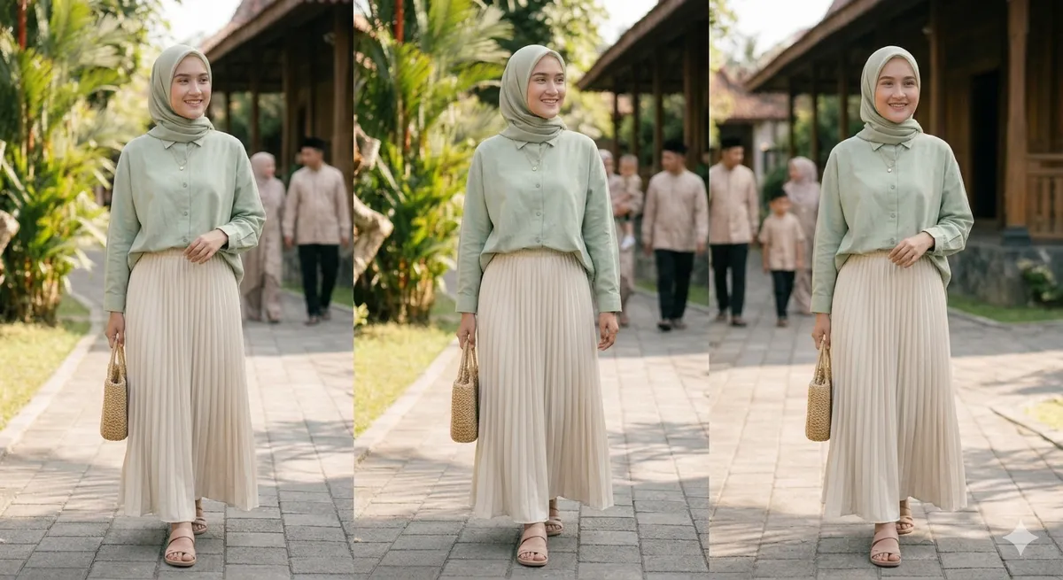 Kemeja Oversized dan Rok Plisket (Sumber: Gemini AI)