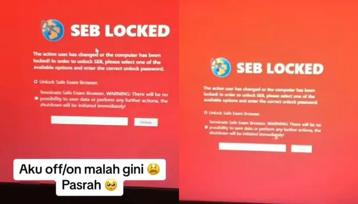 Ada beberapa peserta ujian yang mengeluhkan SEB yang digunakan tiba-tiba keluar dan muncul screen warna merah dengan tulisan Locked.