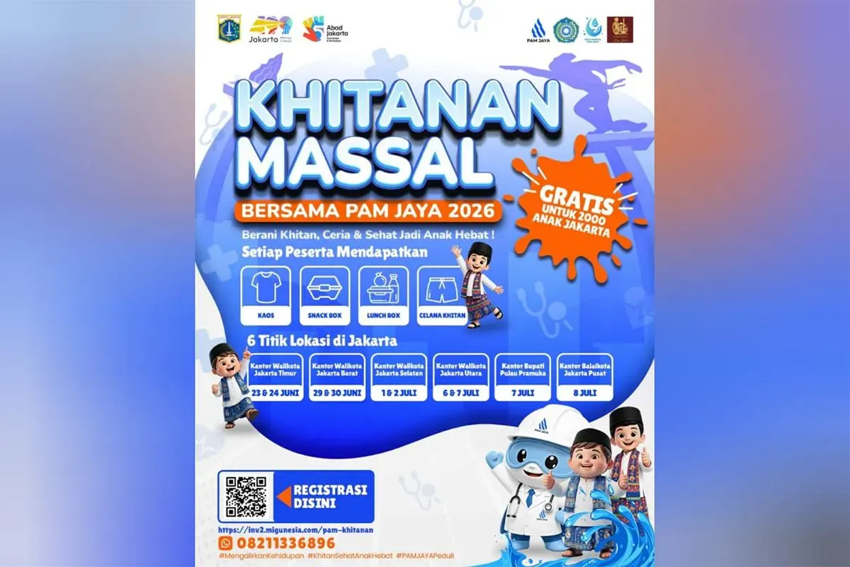 Meriahkan HUT ke-499 DKI Jakarta, PAM JAYA hadirkan program Khitanan Massal Gratis bagi 2.000 anak di DKI Jakarta. (Sumber: beritajakarta.id | Foto: beritajakarta.id)