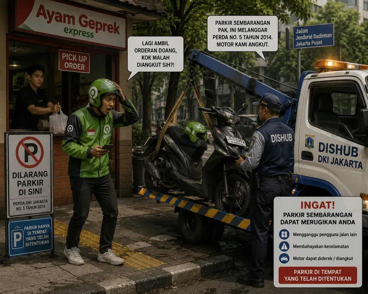 Ilustrasi. Sebuah video yang memperlihatkan aksi dramatis seorang pengemudi ojek online (ojol) di Jakarta Timur mendadak viral di media sosial. (Sumber: Generate by AI | Foto: Generate by AI)