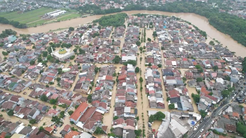 Pantauan udara kondisi banjir di Kota Bekasi, Jawa Barat, Selasa, 4 Maret 2025.