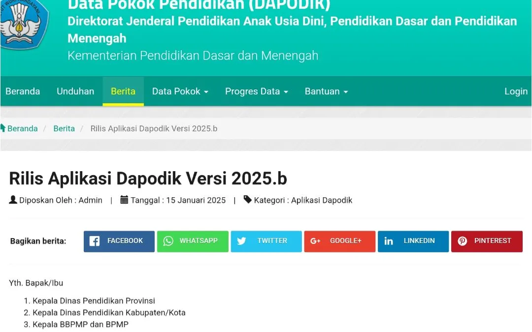 Illustrasi. Dapodik Versi 2025.B Resmi Rilis