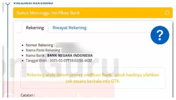  Status Verifikasi Rekening Masih Kuning di Info GTK