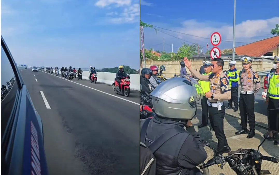 Kepadatan lalu lintas yang melanda akses utama di Kabupaten Bekasi akibat banjir memaksa ratusan pengendara motor dialihkan melalui Tol.