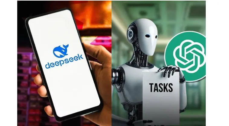 Potret layanan AI buatan China, DeepSeek (kiri) dan AI asal Amerika Serikat, ChatGPT (kanan). 