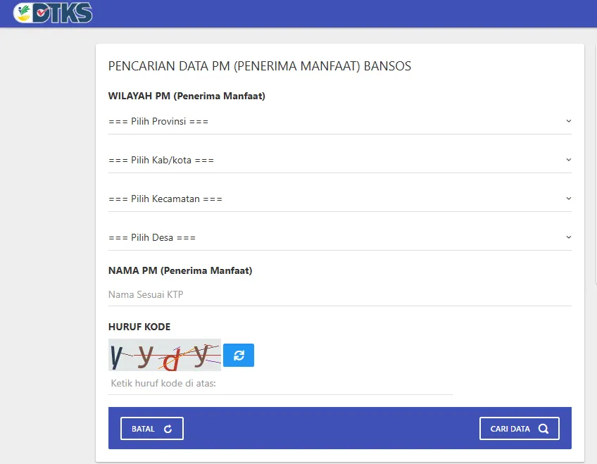 Laman DTKS untuk cek data penerima bansos