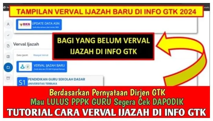 Bagi calon guru verval ijazah di Info GTK jadi Langkah yang penting untuk pendaftaran PPG, PPPK guru dan validasi TPG.