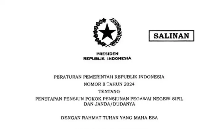 PP Nomor 8 Tahun 2024 terkait pencairan pensiunan PNS golongan 1, 2, 3, dan 4.