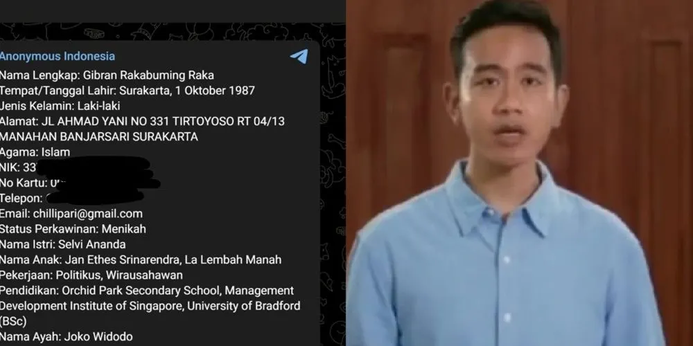 Akun Anonymous Indonesia mencantumkan link telegram berisi informasi data pribadi pemilik akun Fufufafa yang diduga milik&nbsp;Gibran Rakabuming.