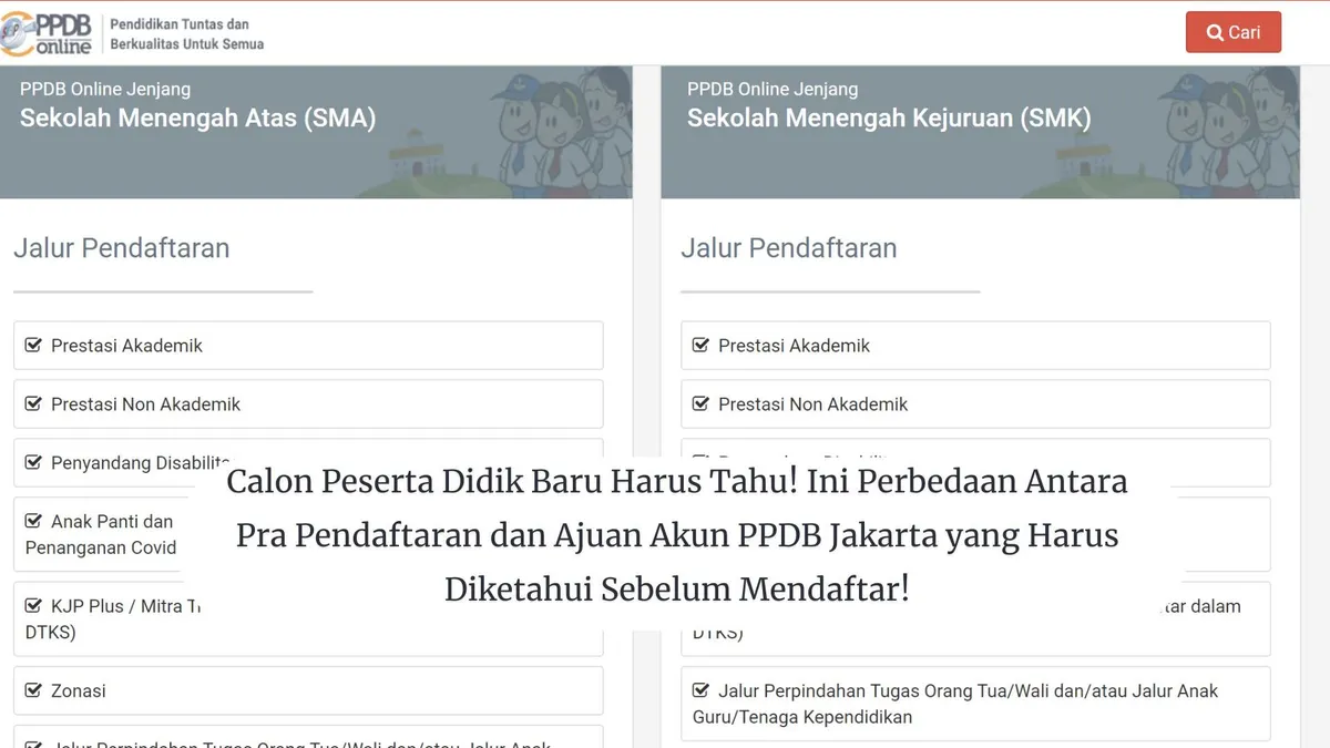 Dalam proses PPDB Jakarta tahun 2024, terdapat perbedaan yang penting untuk dipahami antara pra-pendaftaran dan ajuan akun.