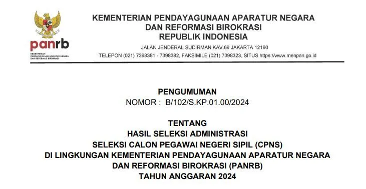 Seleksi Administrasi CPNS Kementerian PANRB