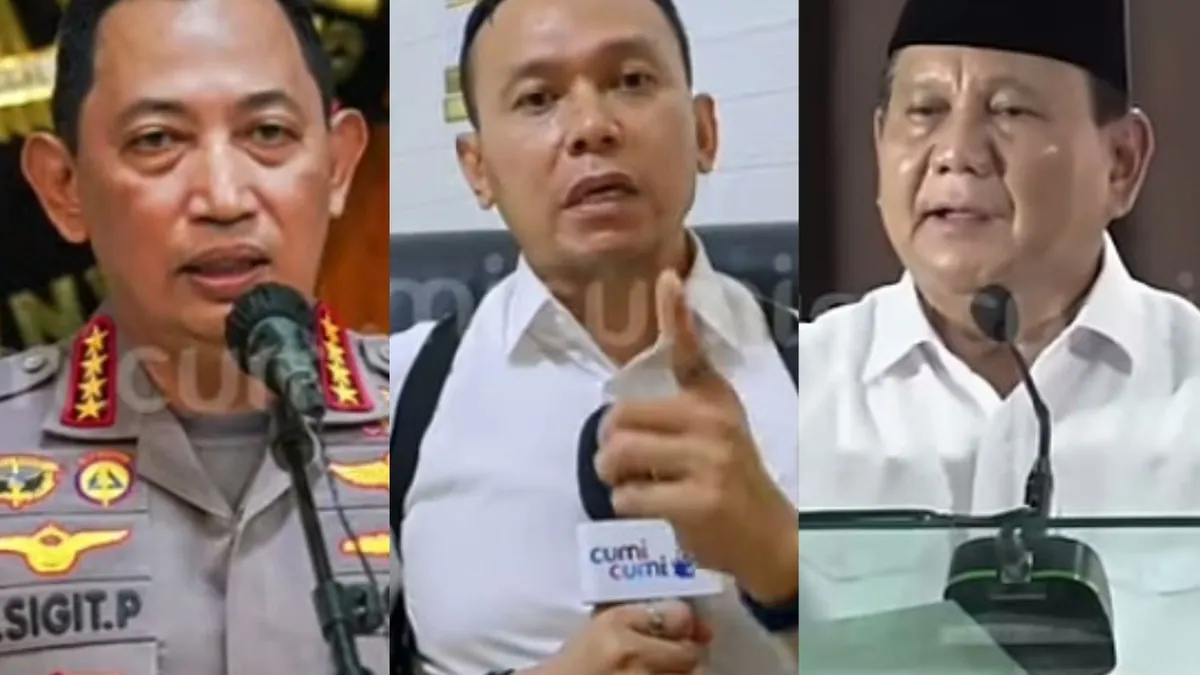 Prabowo Subianto (paling kanan) diminta Herwanto Nurmansyah (tengah) agar tidak lagi memakai Listyo Sigit Prabowo untuk menjadi Kapolri di masa pemerintahannya.