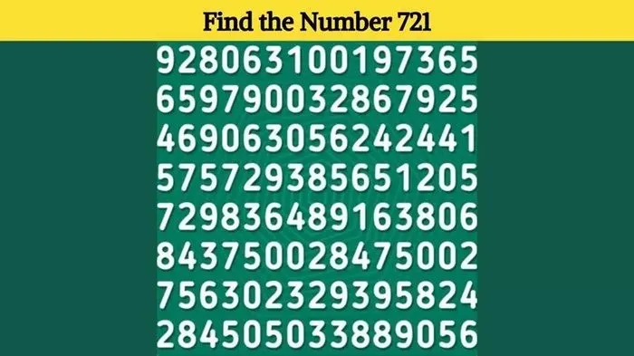 Tes Penglihatan: Cari Angka 721 Dalam Kumpulan Angka Acak Ini, Yakin Punya Mata yang Tajam?