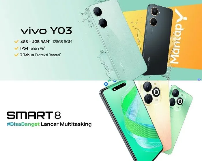 Vivo Y03 dan Infinix Smart 8 adalah dua&nbsp;HP&nbsp;yang dirilis pada 2024. Harga beda tipis, spesifikasi dan fiturnya punya perbedaan lumayan.