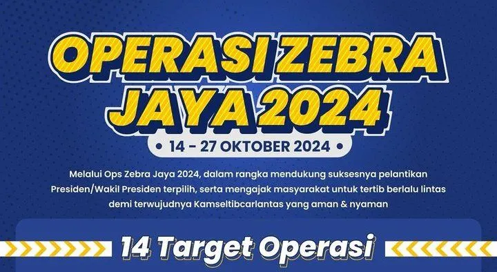 Dalam Operasi Zebra Jaya 2024, Ditlantas Polda Metro Jaya menargetkan 14 jenis pelanggaran lalu lintas.