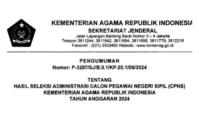 Cara lihat pengumuman kelulusan seleksi administrasi CPNS Kemenag 2024