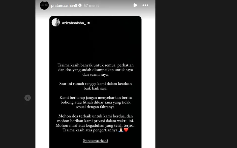 Azizah Salsha klarifikasi soal isu perselingkuhan.