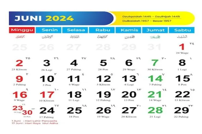 Kalender Juni 2024: Ada Dua Hari Libur Nasional