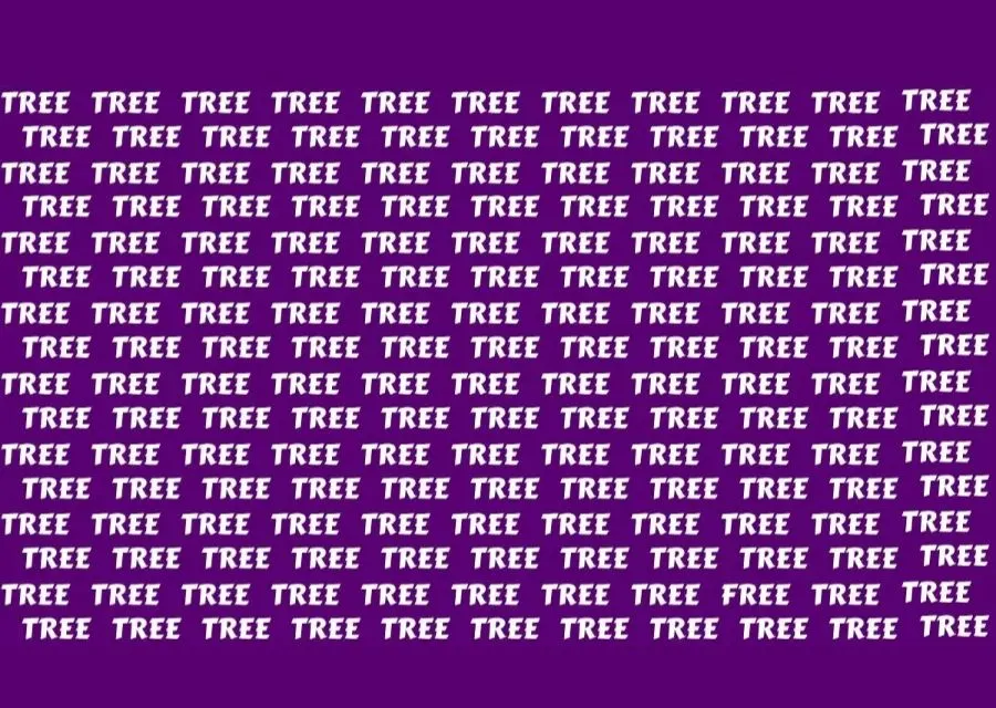 Ada kata FREE yang berbeda dan sengaja disembunyikan di antara kumpulan kata TREE yang sama, kamu diminta untuk menemukannya dalam 7 detik.
