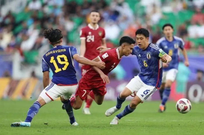 Potret Timnas Indonesia vs Timnas Jepang dalam laga fase grup AFC Asian Cup 2024, pada 24 Januari 2024