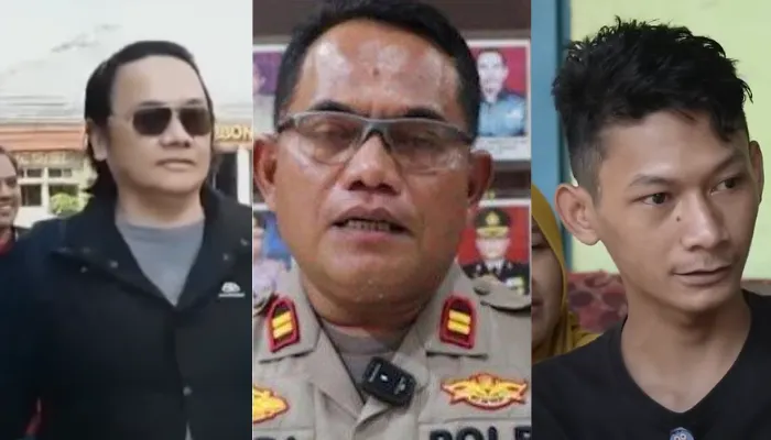Farhat Abbas (kiri) kuasa hukum Saka Tatal (kanan) melaporkan Rudiana (tengah) ke Bareskrim Polri dan Propam Polri