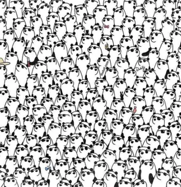 Tes IQ Ilusi Optik: Uji Fokus Mata! Ada 3 Panda Tanpa Kacamata Hitam, Di Mana Letaknya?