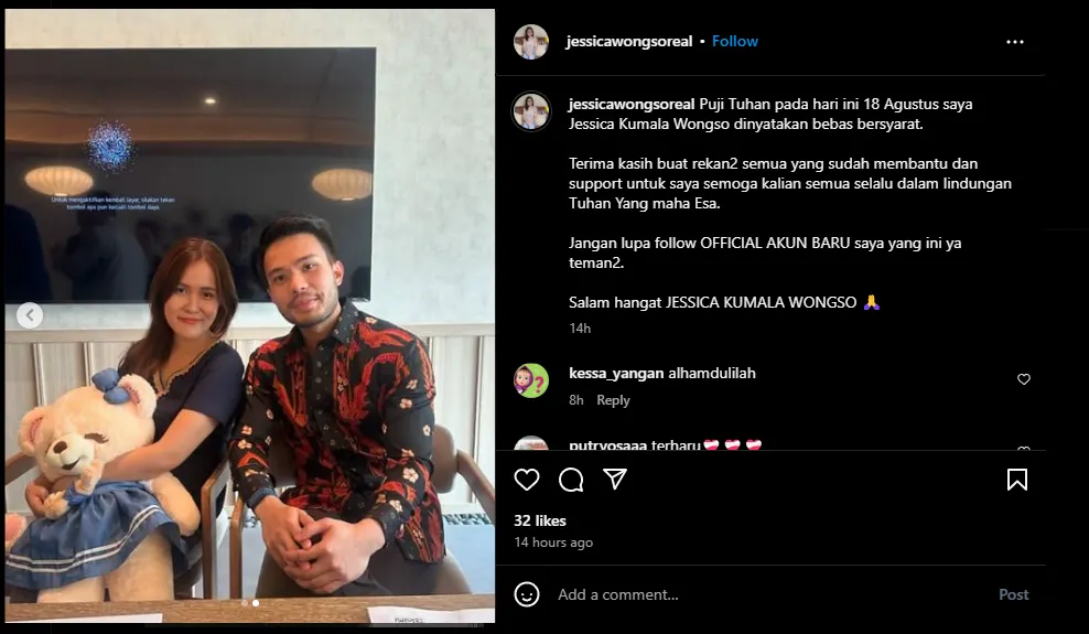 Jessica Wongso bersama kuasa hukum Yakub Hasibuan setelah bebas bersyarat
