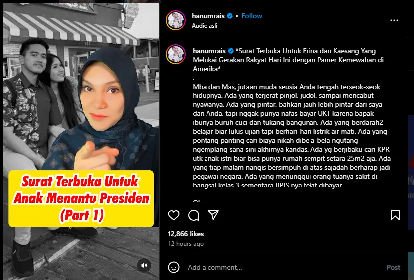 Dinilai Pamer Kemewahan di Amerika saat Rakyat Demo, Erina Gudono Disindir Anak Amien Rais
