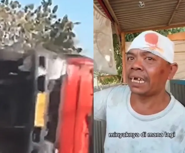 Warga Jarah Minyak Goreng dari Truk Tangki yang Terguling di Mojokerto
