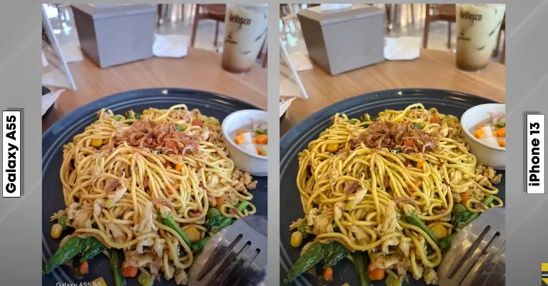 Galaxy A55 unggul di zoom dan dynamic range, iPhone 13 di video dan tone kulit. Pilih sesuai kebutuhan kamera atau videografi.