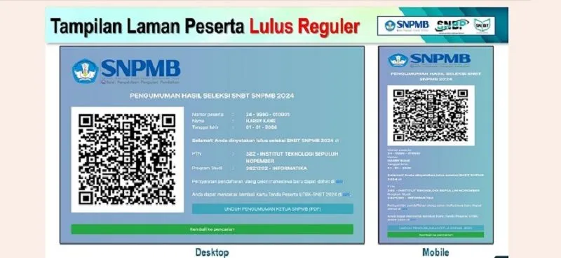 Tampilan jika tidak lulus SNBT 2024.