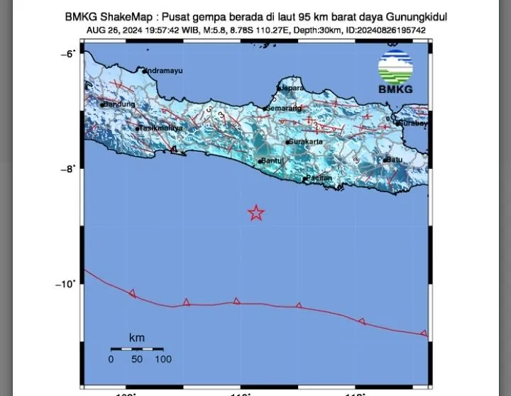 BMKG mencatat gempa disebabkan adanya pergerakan antar lempang di zona subduksi Megathrust wilayah Samudra Hindia, Selatan Gunungkidul.
