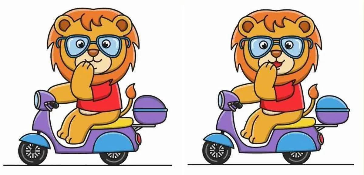 Amatilah baik-baik, dan perhatikan dengan teliti kedua gambar singa yang sedang mengendarai motor pada gambar di bawah ini.