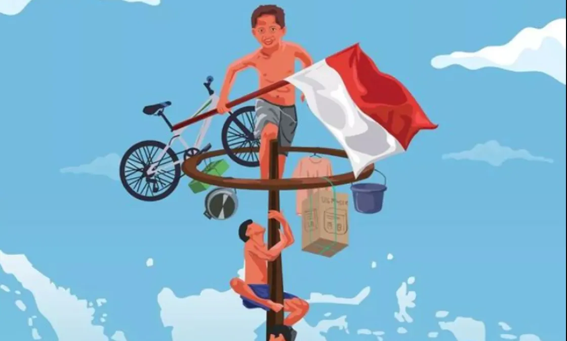 Illustrasi. Lomba Panjat Pinang di Hari Kemerdekaan 17 Agustusan