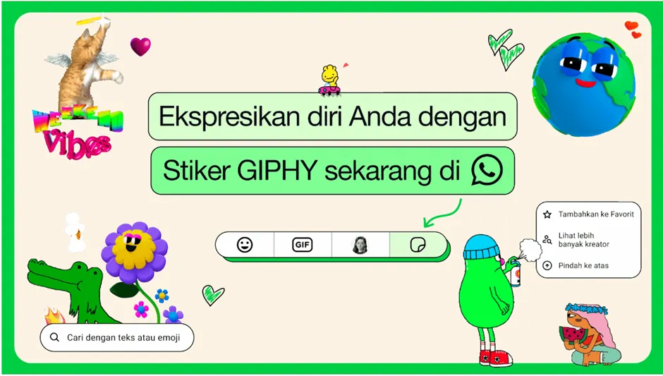 WhatsApp menghadirkan fitur stiker GIPHY yang lebih canggih dibandingkan sebelumnya, dengan kemampuan bergerak.
