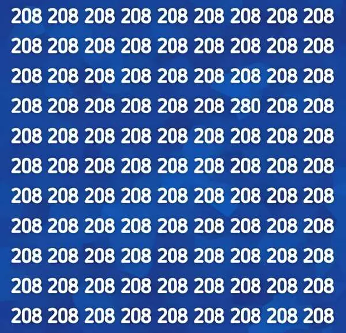 Tes Penglihatan: Temukan Angka 280 di antara Angka 208 untuk Mengetahui Seberapa Jeli Kamu