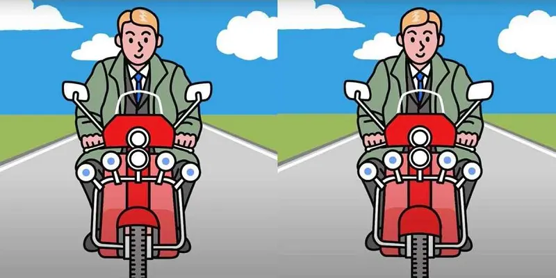 Pada tes Penglihatan ini, kamu akan diberi dua gambar pria yang sedang naik motor yang terlihat identik dan tugasmu menemukan 3 perbedaan.