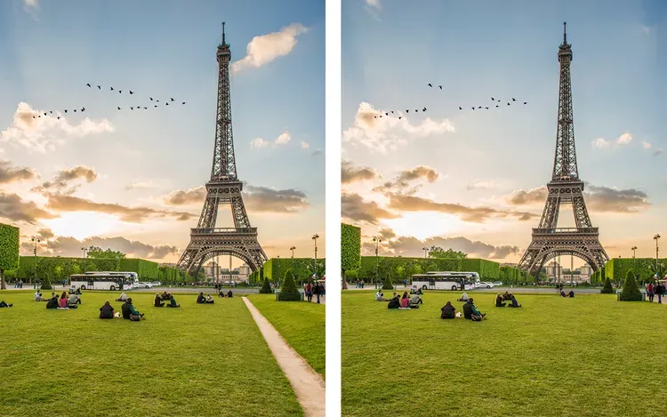 Tes IQ dengan cara menemukan perbedaan pada kedua gambar menara Eiffel Paris yang hampir mirip ini sangat bagus untuk melatih konsentrasi