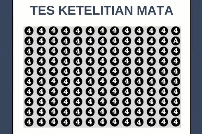 Gambar soal tes penglihatan ini terdiri dari kumpulan angka 4, jika kamu jeli ada satu huruf A yang paling berbeda.