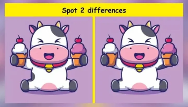 Tes IQ: Temukan 2 Perbedaan di Gambar Sapi Makan Es Krim Ini
