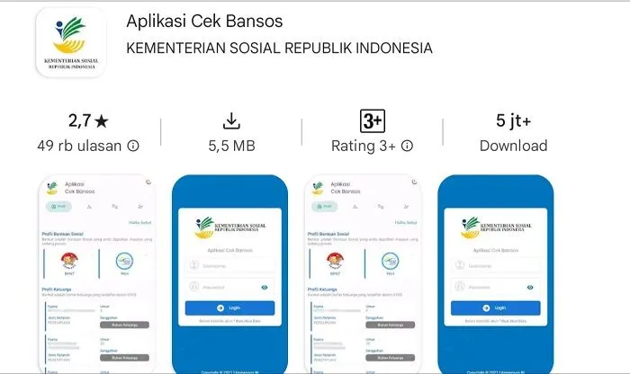 Tangkapan layar aplikasi cek bansos
