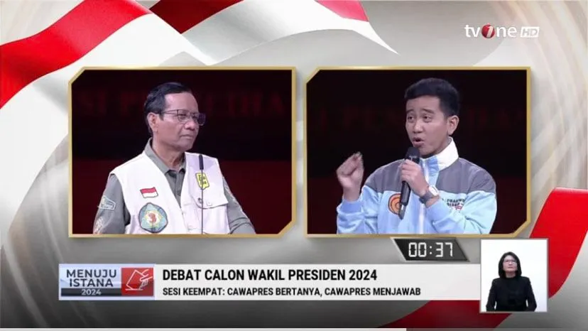 Mahfud MD dan Gibran Rabuming Raka di Debat Cawapres