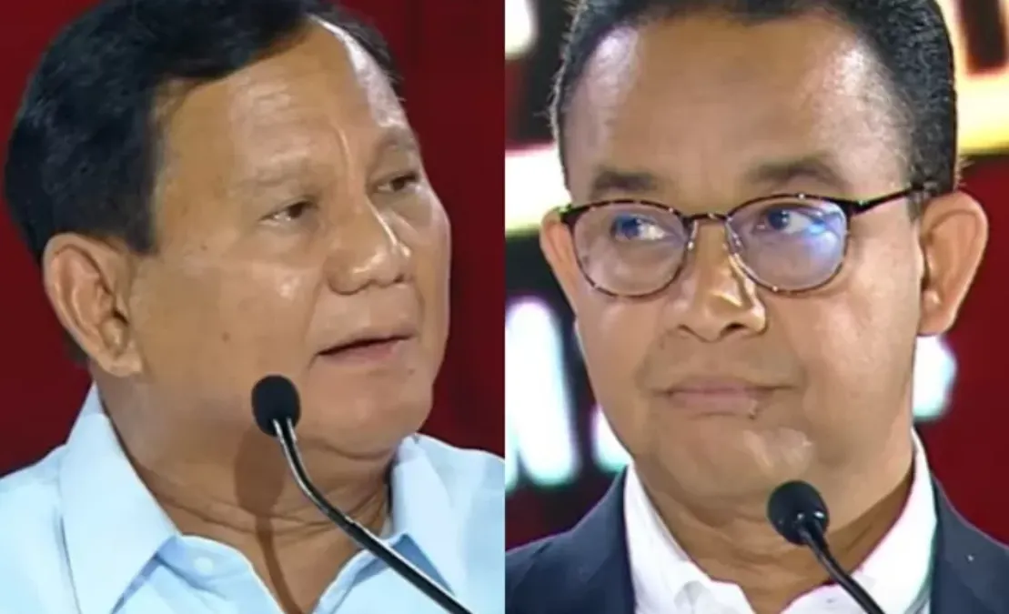 Prabowo Subianto terlihat saat debat capres menahan emosinya, meskipun kesal dengan pernyataan Anies Baswedan.