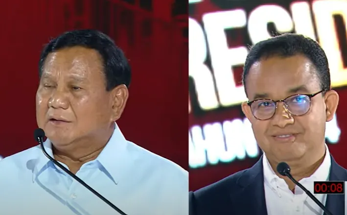 Prabowow SUbianto dan Anies Baswedan di Debat Capres Ketiga 