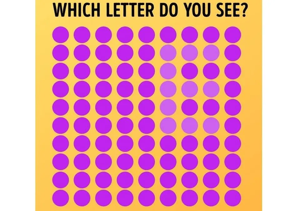 Dalam gambar berikut ini sebenarnya ada huruf yang tersamar di antara titik-titik ungu untuk mengetes IQ kamu. 