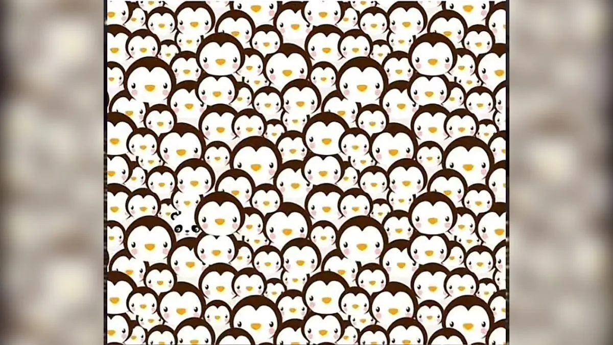 Di antara kumpulan pinguin tersebut ada seekor panda. Tugas kamu adalah menemukan keberadaan panda tersebut.
