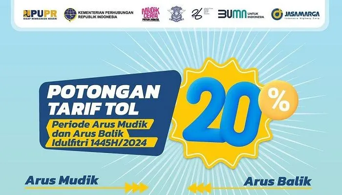 Diskon 20 Persen Periode Arus Mudik dan Arus Balik Idul Fitri 2024 dari Jasa Marga.