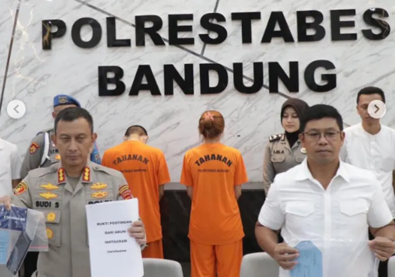 Dua selebgram asal Bandung, Areta Febiola dan Deni Sukirno, ditangkap oleh jajaran Satreskrim Polrestabes Bandung.