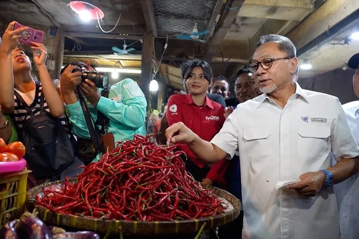 Mendag saat meninjau harga pangan di pasar tradisional.