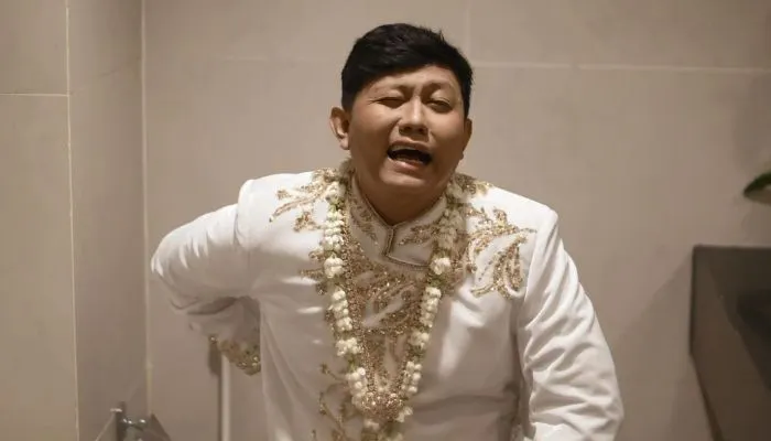 Potret ekspresi Denny Caknan tanggapi tuduhan Bella Bonita hamil duluan.
